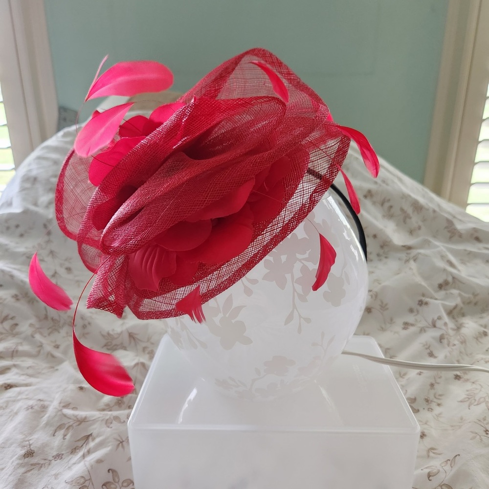 Red Fascinator Hat Derby Halloween Costume Cosplay